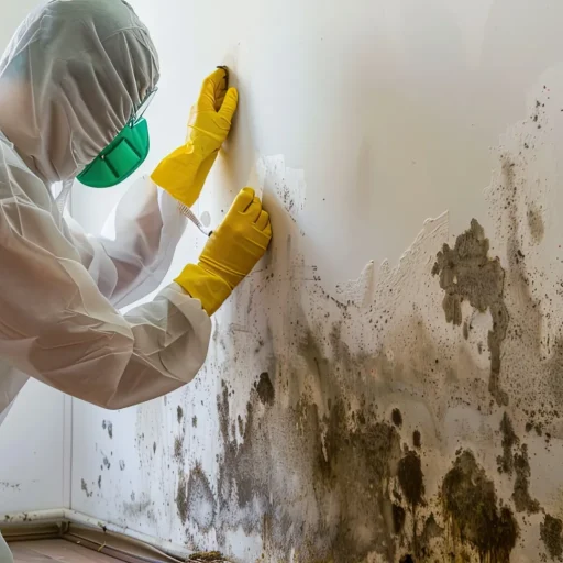 man-assesses-moldaffected-wall-contacting-cleanup-service-ensure-safe-healthy-living-environments